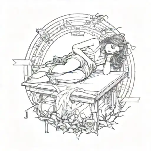 Sacrifice Table Girl Laying Down On It With Music Notes