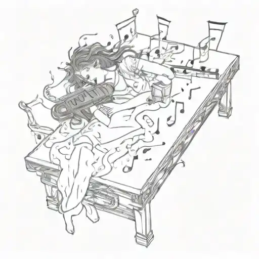 Sacrifice Table Girl Laying Down On It With Music Notes