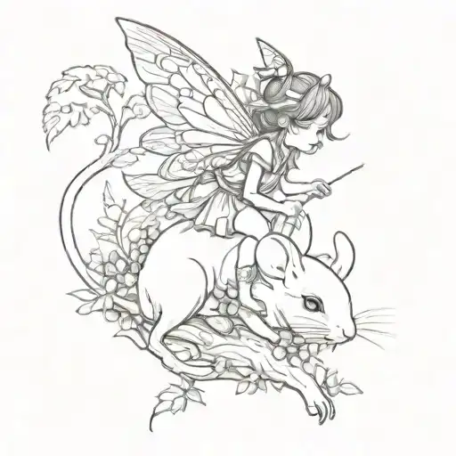 A Cute Fairy Riding On The Back Of A Tiny Mouse Through A Forest