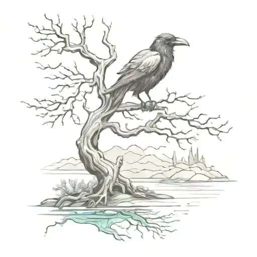 Poison Tree With A River Flowing Down And A Raven At The Top