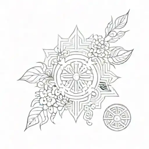 Chinese Ba-gua Symbol With Floral Chinese Pattern Incorporated - Feminine