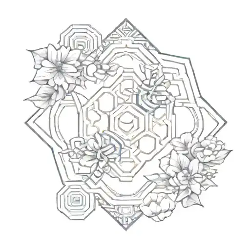 Chinese Ba-gua Hexagon Symbol With Floral Chinese Pattern Incorporated - Feminine