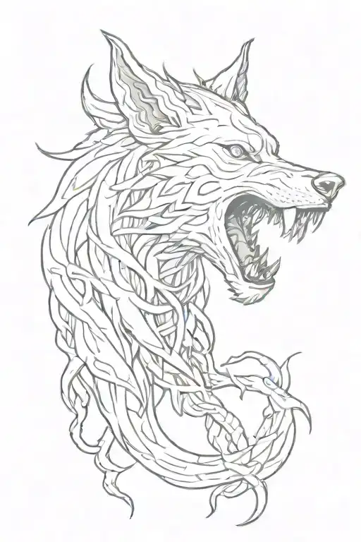A Wolf With Kraken Tentacles Teeth Claws Emerging