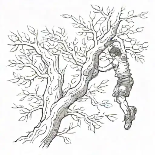 A Tree Climber Reaching For A Football In The Branches