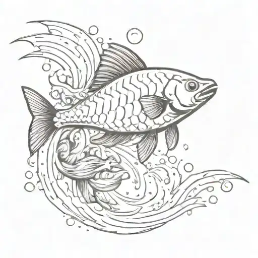 A Sketch Style Design Of A Weightlifting Fish Swimming Upstream