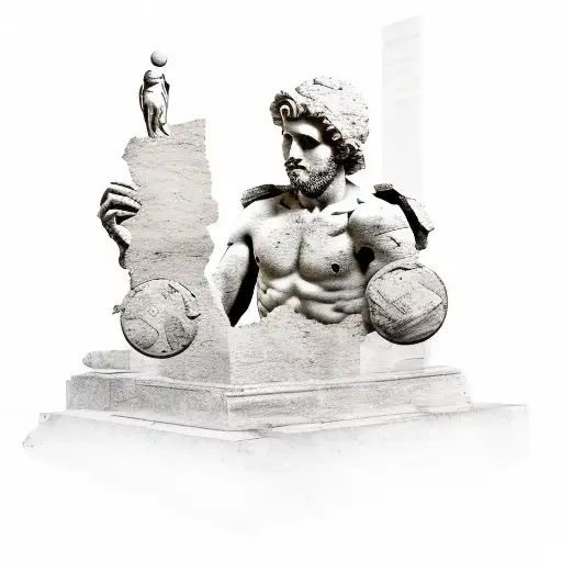 Broken Roman Sculpture With Money And The World As It's Background