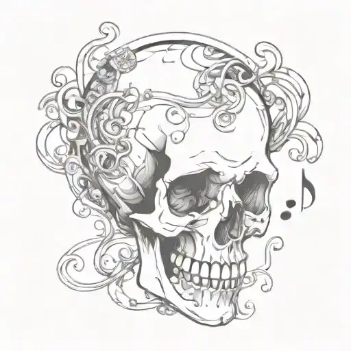 A Smoking Skull With Music Notes Swirling Around It