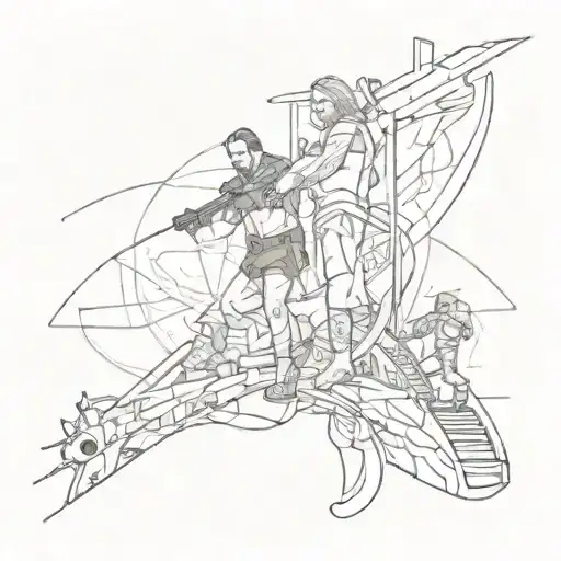 A Tattoo Design Featuring Iconic Movie Scenes Intertwined With Abstract Painting Strokes