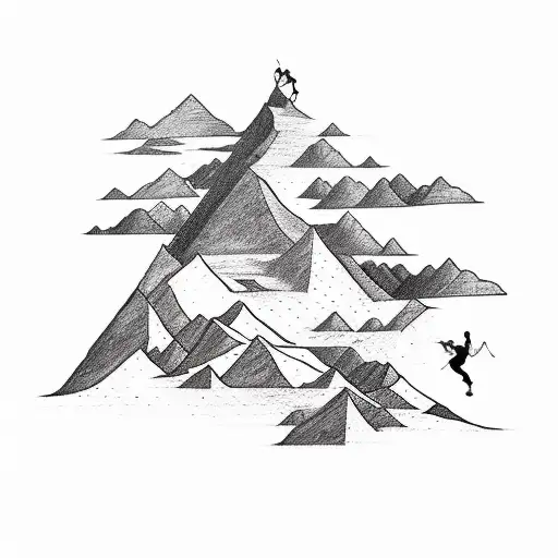 A Minimalist Tattoo Of A Climber Conquering A Mountain Peak