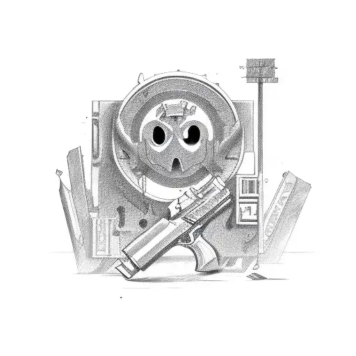 Money And Guns In Sketch Style