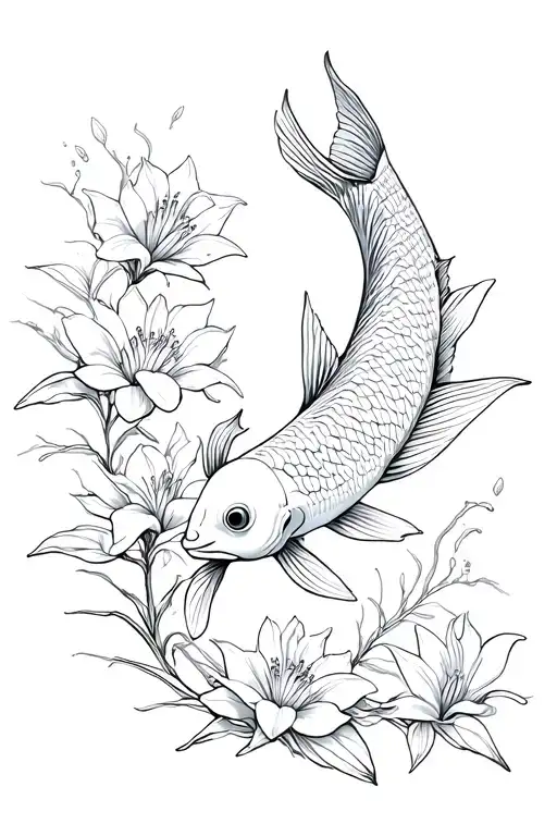 Coy Fish Swimming Through Flowly Lilys Vines Growing