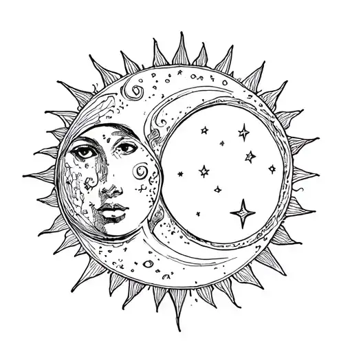 Sun And Moon Surrounded By Stars