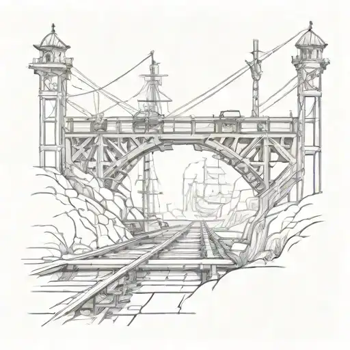 Train Track With A Bridge Hovering Over Pirate Ship