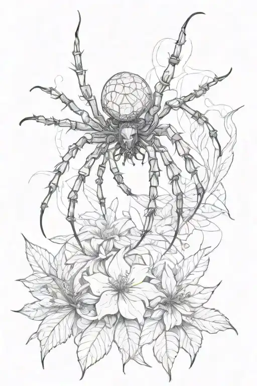 Spider Upsidedown On Flowers Stalking Its Prey Detailed