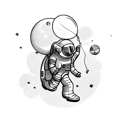 Floating Cartoon Astronaut Holding Balloon