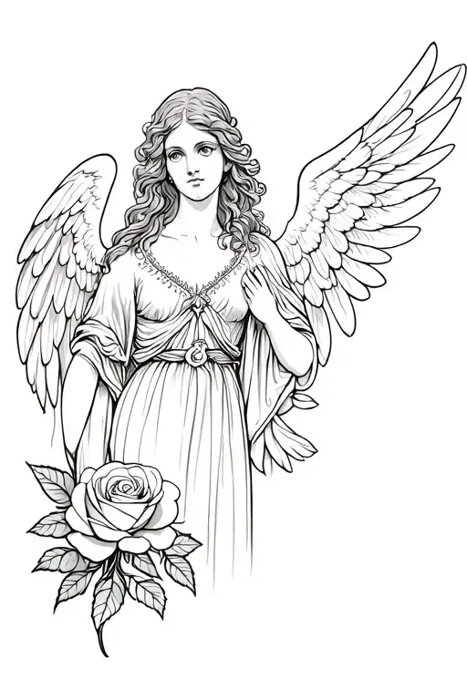 A Tattoo Of An Angel And A Rose