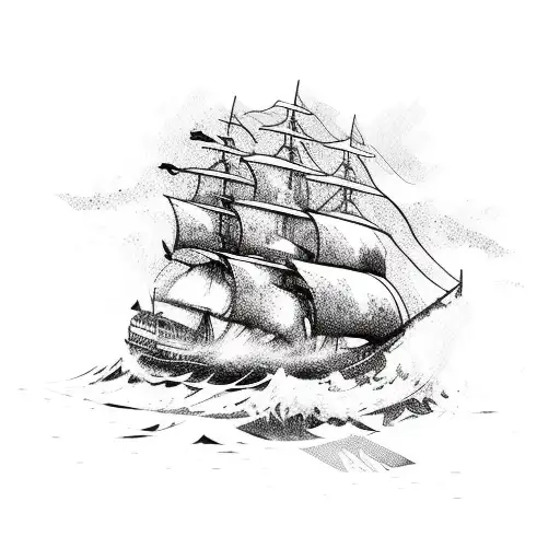 Ship On The Water With Crashing Waves