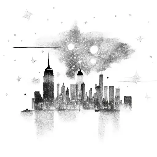 A New York City Skyline With Stars In The Sky