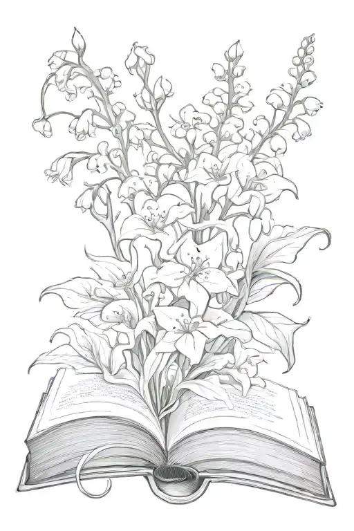 Open Book With Lily Of The Valley Holly Morning Glory And Violets