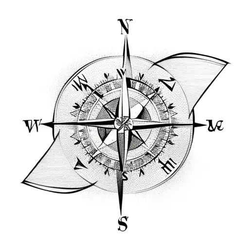 Compass With Small Red Rose In The Middle With Arrows Crossing Over