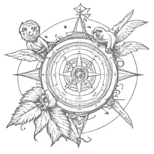 A Sketch Style Tattoo Of A Ranger's Compass With A Macaca Nigra Monkey Perched On Top