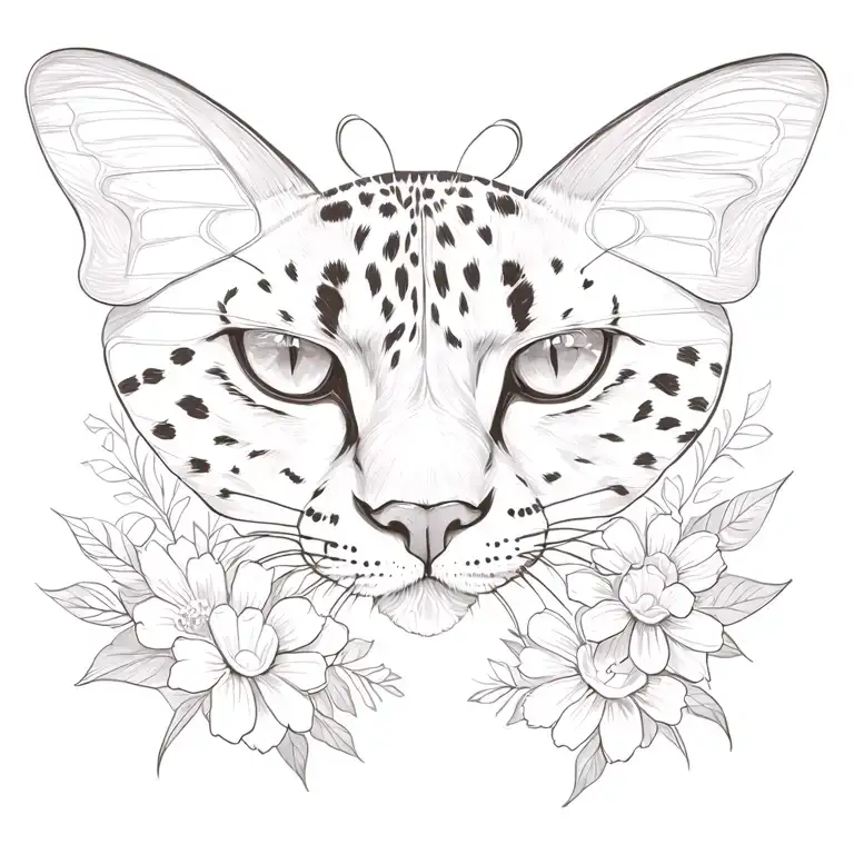 Half Butterfly Half Cheetah With Flowers