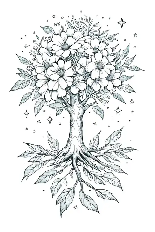 September Birth Flower With Tree And Stars