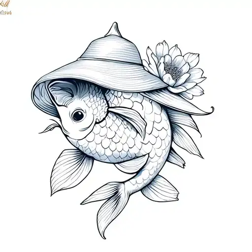 Koi Fish With A Hat And A Flower