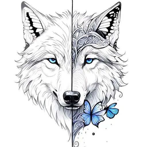 Half Wolf Head Half Butterflies