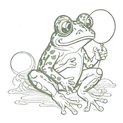 Outline Of Cute Frog Sitting And Holding A Balloon