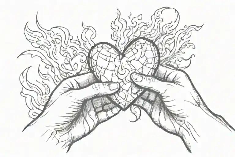 Hand Holding A Heart While Is On Fire On Chessboard Background