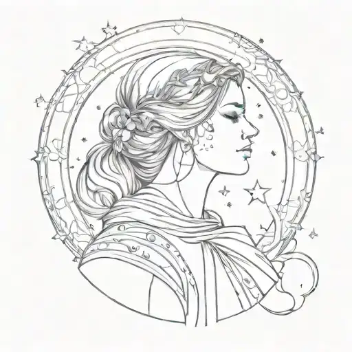 Virgo Woman Holding The Virgo Constellation With A Moon In The Background