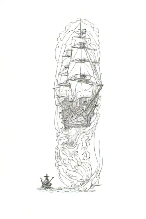 Pirate Ship Through Storm With Posiden