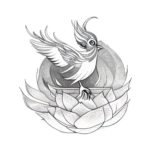 Phoenix Bird With Lotus Flower