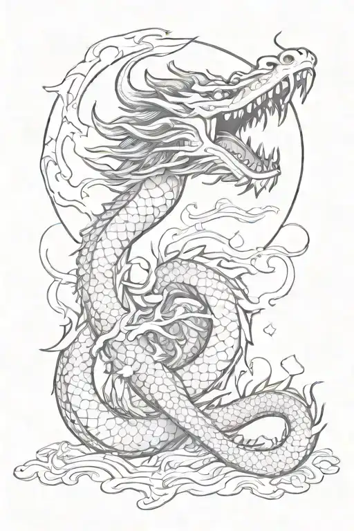 Japanese Dragon Holding Orb Fire Above It's Head