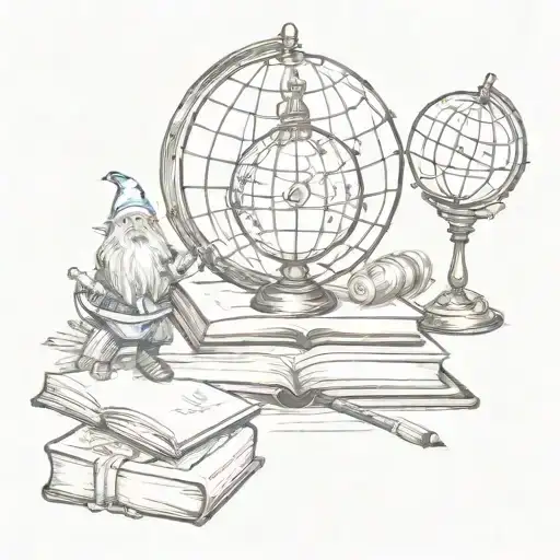 A Stack Of Books With A Globe And A Gnome On Top Surrounded By Magical Elements