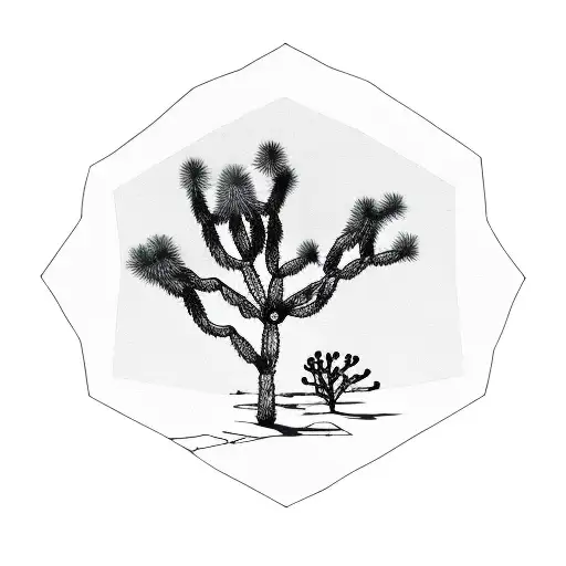 Joshua Tree And Cacti In A Hexagon