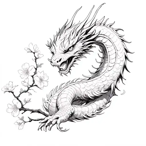 Dragon Wrapped Around Cherry Blossoms Coming