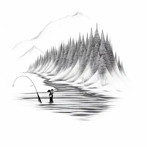 Hills With River And Fishing Hook