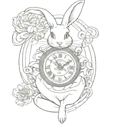 A Sketch-style Tattoo Of The White Rabbit From Alice In Wonderland With A Skull As A Pocket Watch