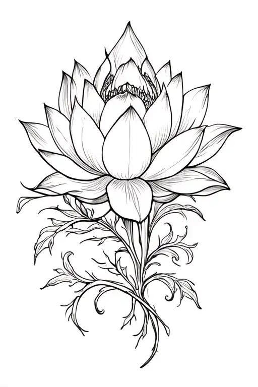 Lotus Flower With Vines Sleeve Tattoo Design