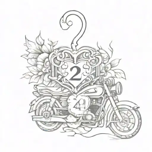 A Gothic Heart With A Motorcycle Key And Number 24