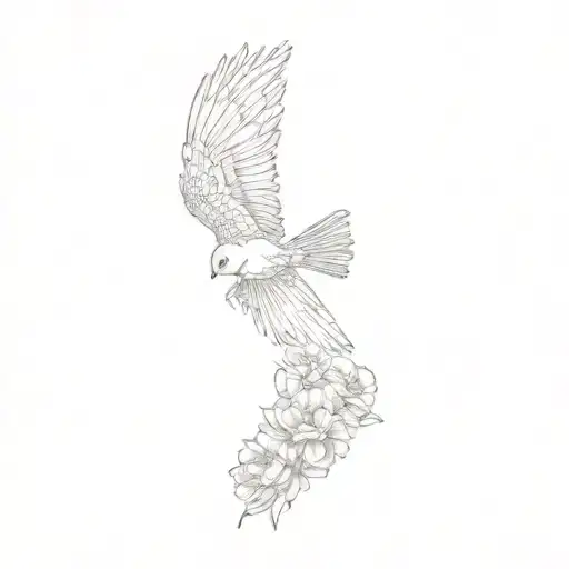 A Bird In Flight Carrying Flowers