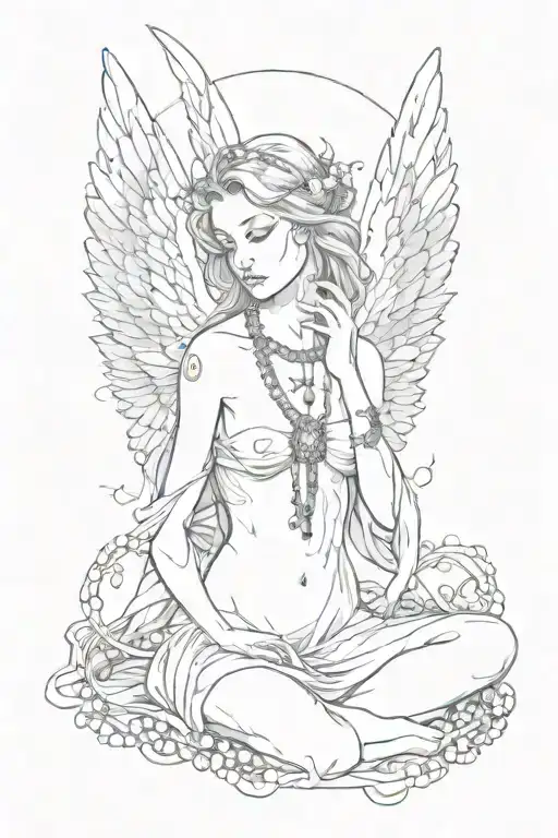 Topless Angel With Rosary