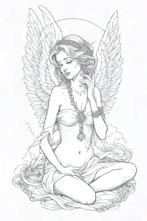 Topless Angel With Rosary