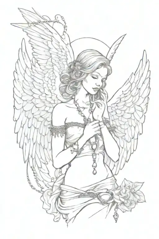 Topless Angel With Rosary Necklace