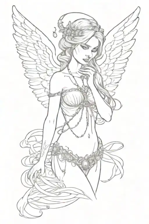 Topless Angel With Rosary Necklace