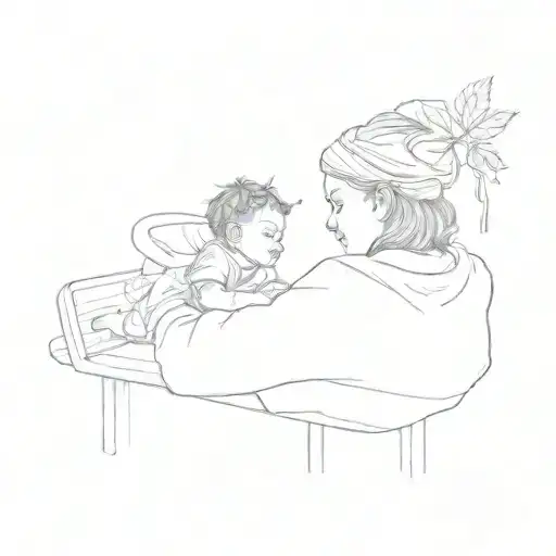 A Woman Holding A Baby On A Bench Smoking Weed Leaf