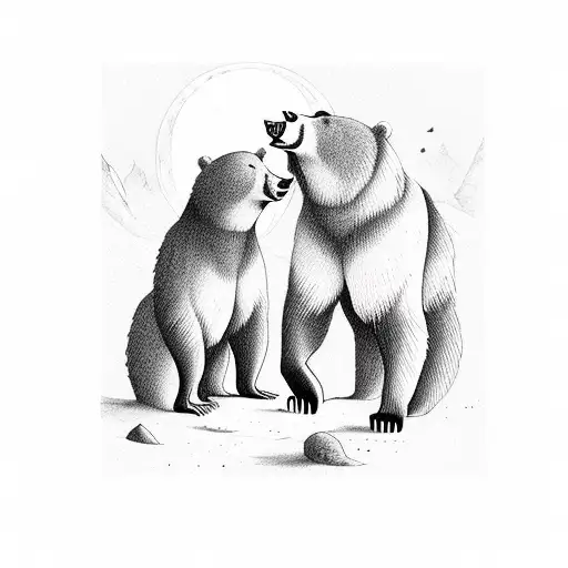 Male And Female Bear Under The Moonlight