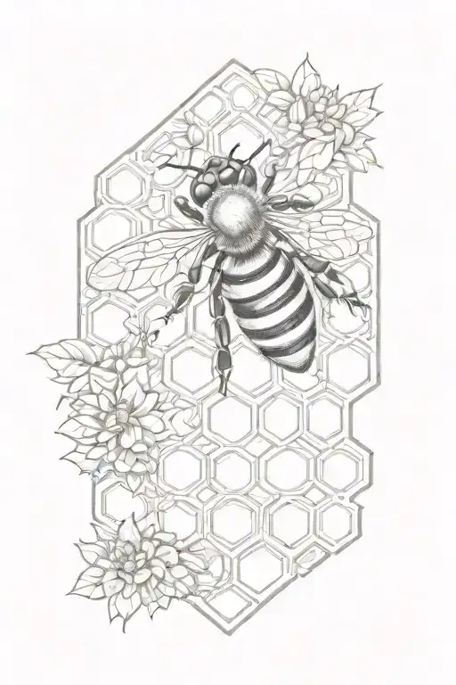 Bee On Honeycomb Sleeve With Light Shading More Line Work